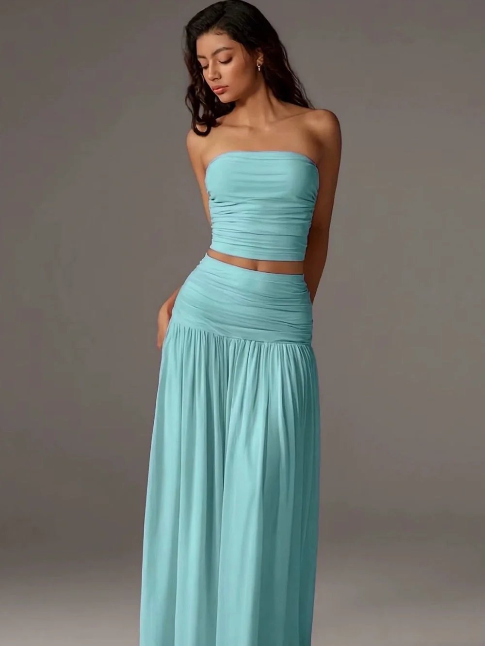 Strapless Aqua Maxi Skirt - Women - Picture 1 of 1